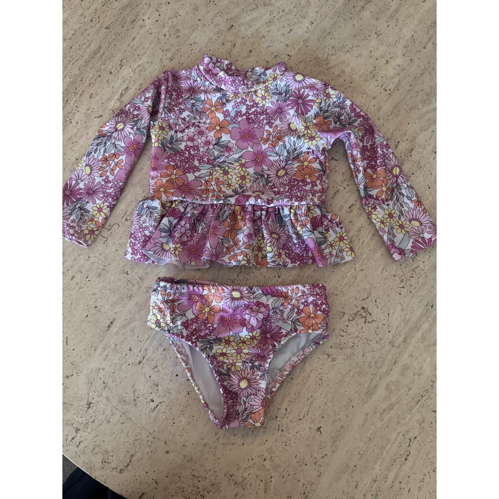 Penelope Mack floral rash guard‎ bikini 2 piece swim 18 months A25